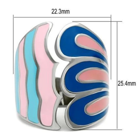 STAINLESS STEEL Open Front Epoxy Wave Ring - Picture 16 of 16